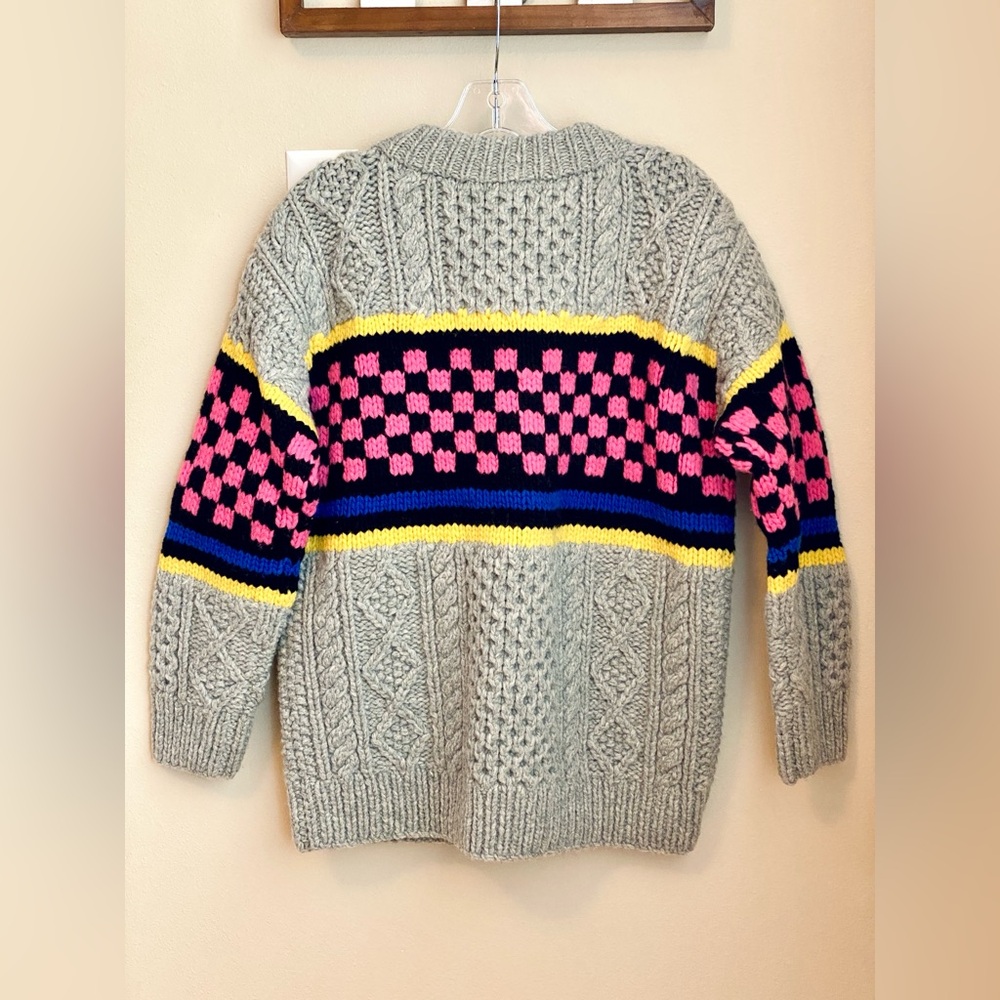 NWT XS ASHLEY WILLIAMS CHECKERBOARD Chunky Knit Sweater Jumper Gray Black Cable - Picture 6 of 16
